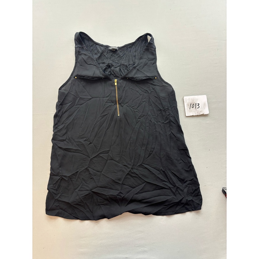 Express Womens Black Quarter Zip Sleeveless Blouse Gold Hardware Large